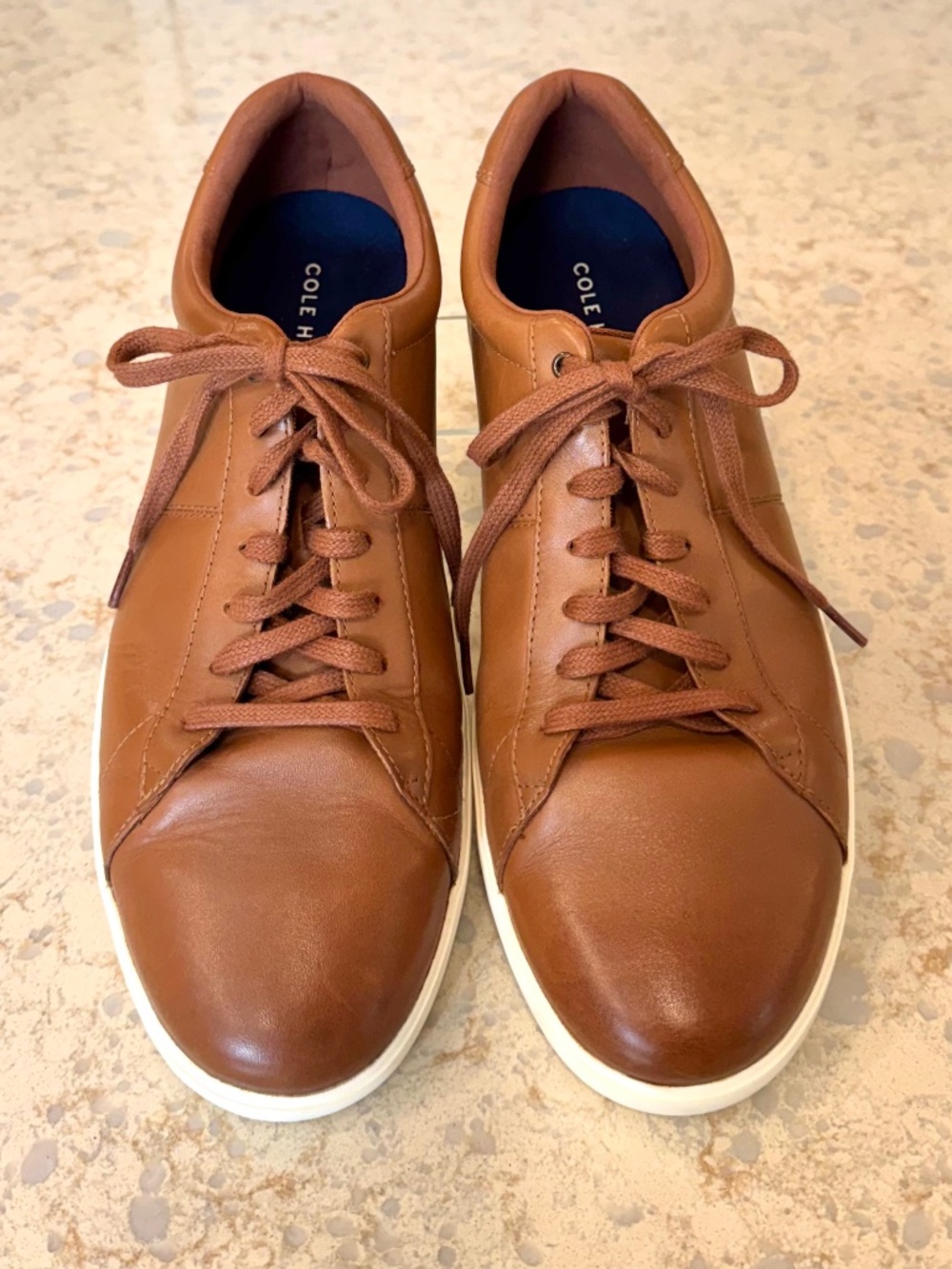 Men's Cole Haan Size 11.5M Cognac Leather Lace Up Sneakers, Arch Support
